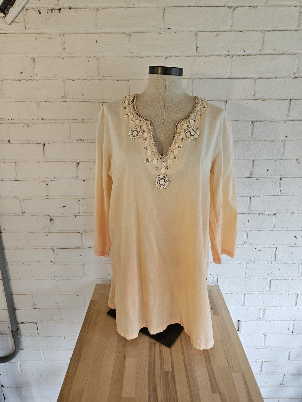 Cute Options 100% Cotton Boho Beaded Cotton Tunic Blouse in Peaches n Cream